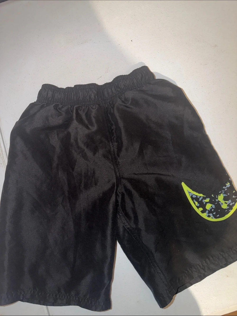 Nike Black Kids Athletic Shorts with Neon Lime Swoosh